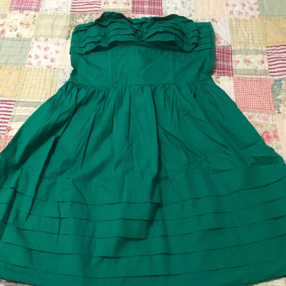 Green Ruffled Cotton Cocktail Dress